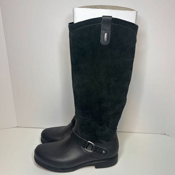 Crocs Paisley Suede Rubber Women Knee High Long Boots Winter Comfy Durable Pink - Picture 7 of 13